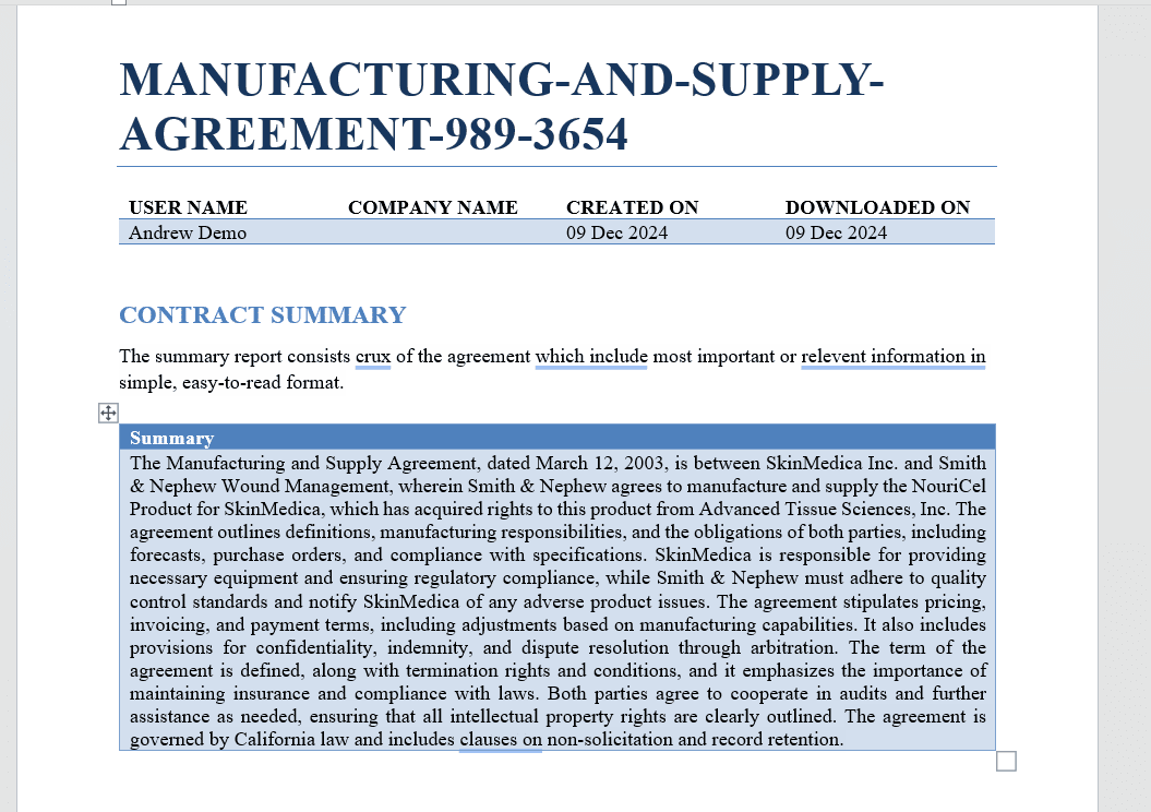 8. Summarization of Contracts